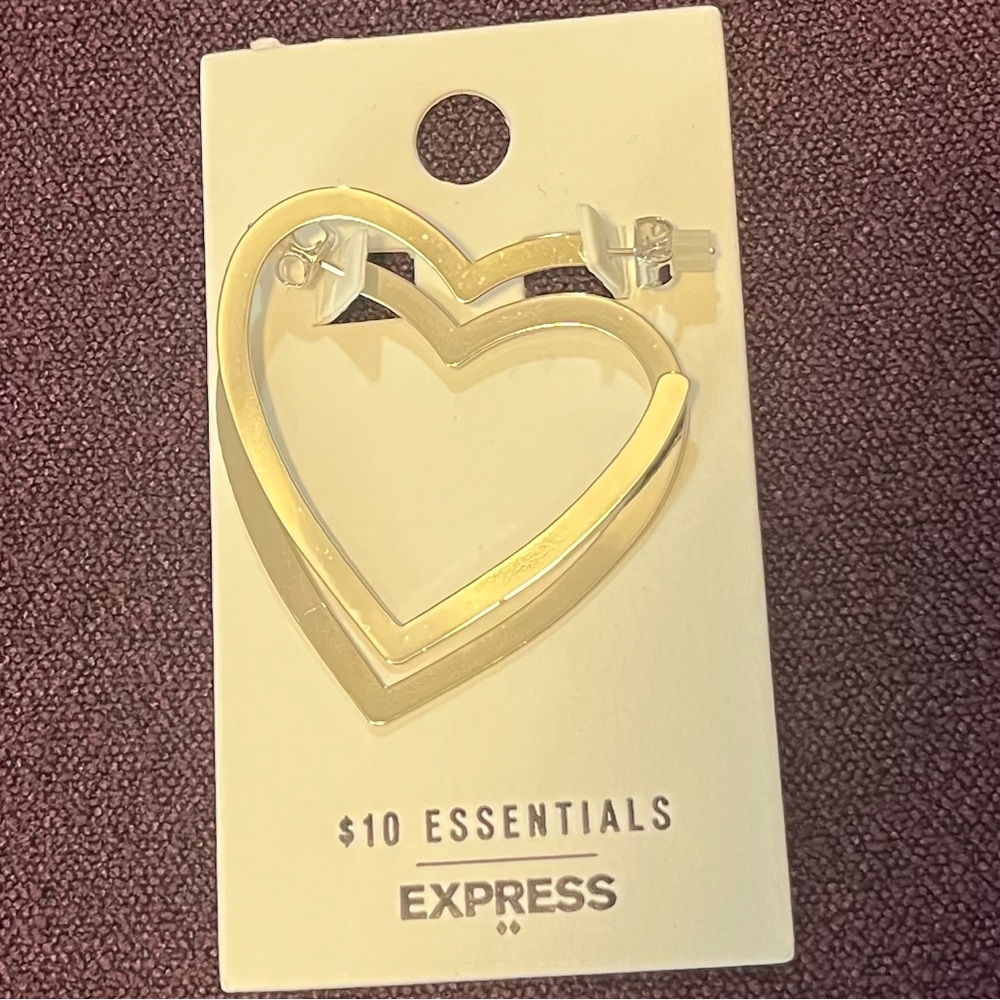 Express Silver Heart Hoop Earrings - New With Tags